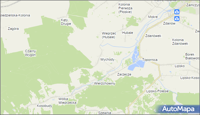 mapa Wychody, Wychody na mapie Targeo