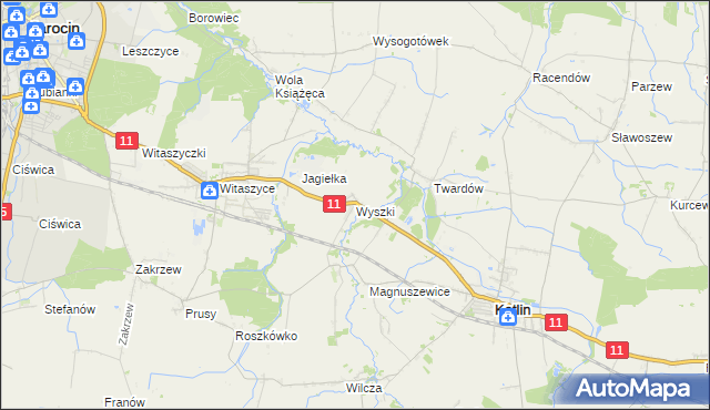 mapa Wyszki gmina Kotlin, Wyszki gmina Kotlin na mapie Targeo