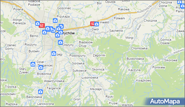 mapa Zagórnik gmina Andrychów, Zagórnik gmina Andrychów na mapie Targeo