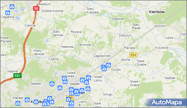 mapa Zagościniec gmina Wołomin, Zagościniec gmina Wołomin na mapie Targeo