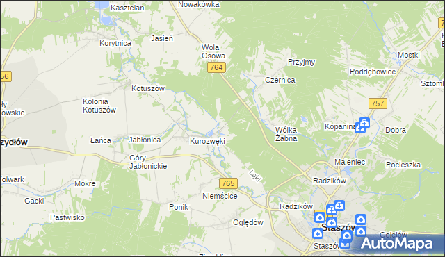 mapa Zagrody gmina Staszów, Zagrody gmina Staszów na mapie Targeo