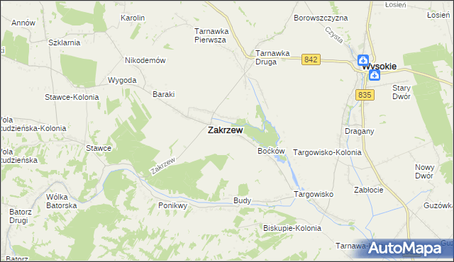 mapa Zakrzew-Kolonia gmina Zakrzew, Zakrzew-Kolonia gmina Zakrzew na mapie Targeo