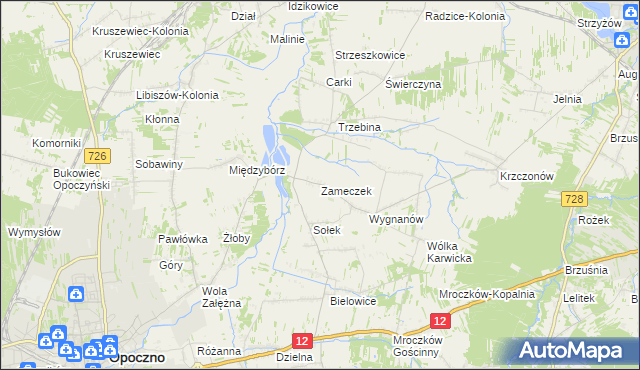 mapa Zameczek gmina Opoczno, Zameczek gmina Opoczno na mapie Targeo