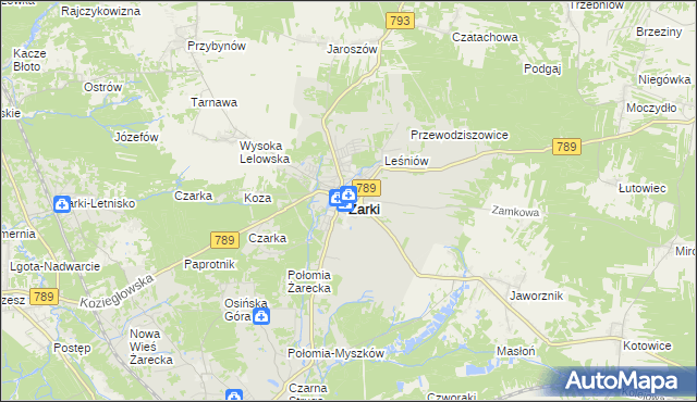 mapa Żarki powiat myszkowski, Żarki powiat myszkowski na mapie Targeo