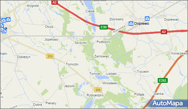 mapa Żarnowiec gmina Dopiewo, Żarnowiec gmina Dopiewo na mapie Targeo
