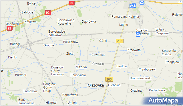 mapa Zawadka gmina Olszówka, Zawadka gmina Olszówka na mapie Targeo