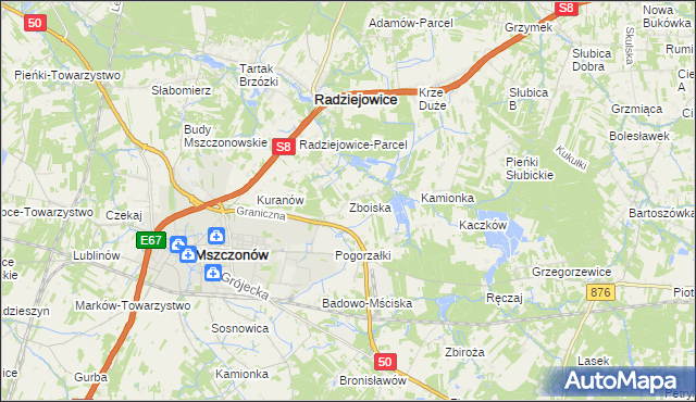 mapa Zboiska gmina Radziejowice, Zboiska gmina Radziejowice na mapie Targeo