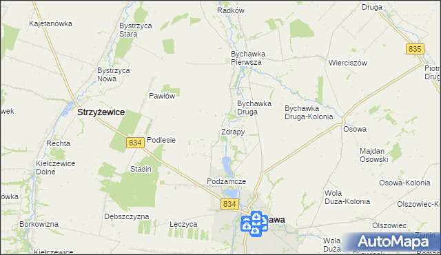 mapa Zdrapy gmina Bychawa, Zdrapy gmina Bychawa na mapie Targeo