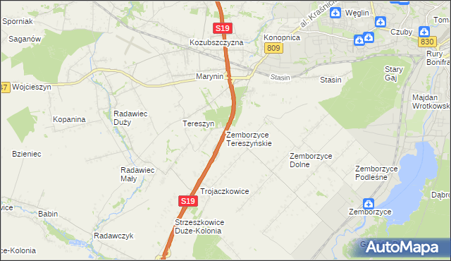 mapa Zemborzyce Tereszyńskie, Zemborzyce Tereszyńskie na mapie Targeo