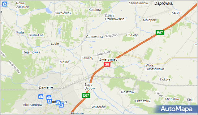 mapa Zwierzyniec gmina Radzymin, Zwierzyniec gmina Radzymin na mapie Targeo
