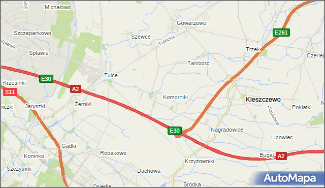 mapa Komorniki gmina Kleszczewo, Komorniki gmina Kleszczewo na mapie Targeo