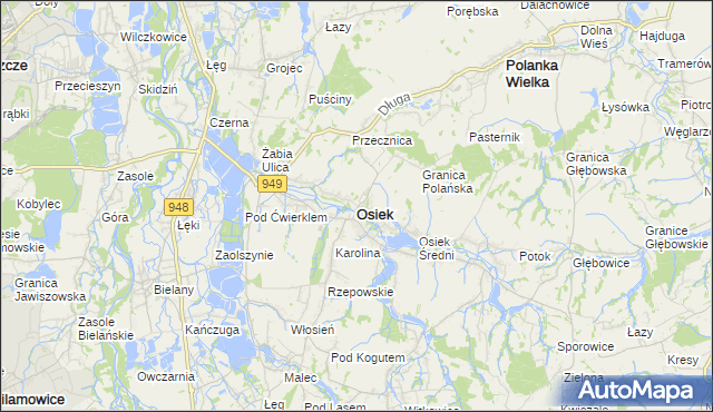 mapa Osiek powiat oświęcimski, Osiek powiat oświęcimski na mapie Targeo