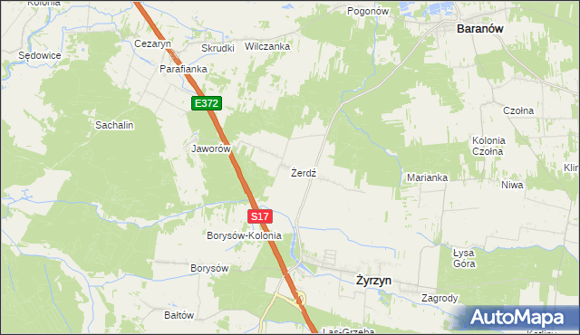 mapa Żerdź gmina Żyrzyn, Żerdź gmina Żyrzyn na mapie Targeo