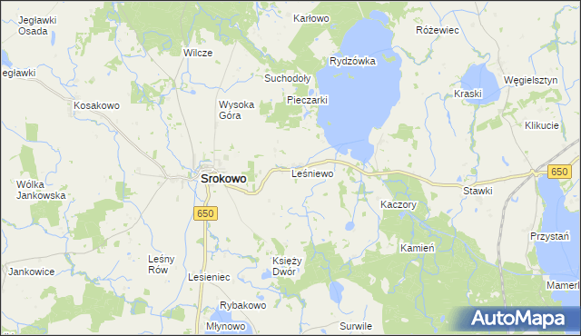 mapa Leśniewo gmina Srokowo, Leśniewo gmina Srokowo na mapie Targeo