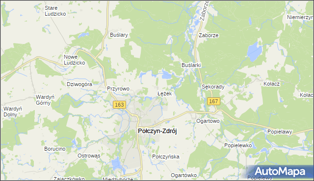 mapa Łężek gmina Połczyn-Zdrój, Łężek gmina Połczyn-Zdrój na mapie Targeo