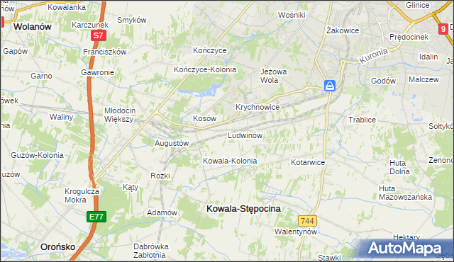 mapa Ludwinów gmina Kowala, Ludwinów gmina Kowala na mapie Targeo