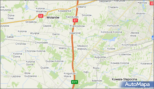 mapa Młodocin Większy, Młodocin Większy na mapie Targeo