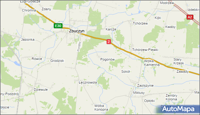 mapa Pogonów gmina Zbuczyn, Pogonów gmina Zbuczyn na mapie Targeo