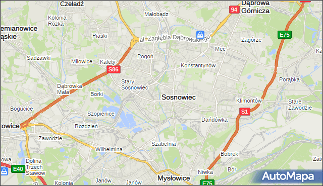 mapa Sosnowca, Sosnowiec na mapie Targeo