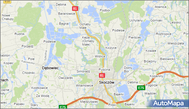 mapa Wiślica gmina Skoczów, Wiślica gmina Skoczów na mapie Targeo