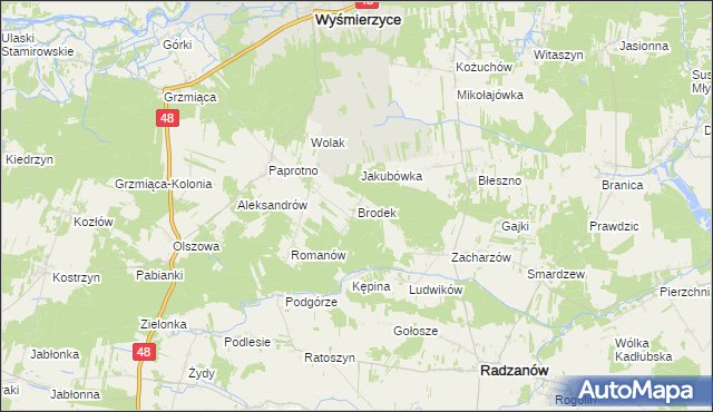 mapa Brodek gmina Wyśmierzyce, Brodek gmina Wyśmierzyce na mapie Targeo