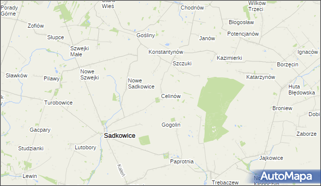 mapa Celinów gmina Sadkowice, Celinów gmina Sadkowice na mapie Targeo