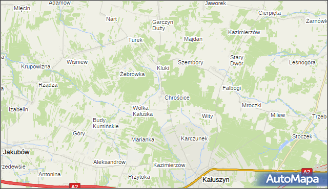 mapa Chrościce gmina Kałuszyn, Chrościce gmina Kałuszyn na mapie Targeo