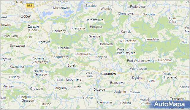 mapa Kobylec gmina Łapanów, Kobylec gmina Łapanów na mapie Targeo