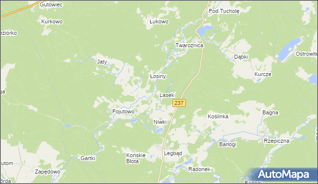 mapa Lasek gmina Tuchola, Lasek gmina Tuchola na mapie Targeo