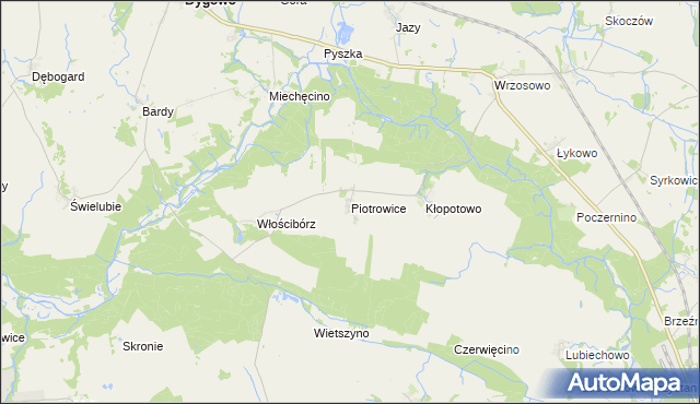 mapa Piotrowice gmina Dygowo, Piotrowice gmina Dygowo na mapie Targeo