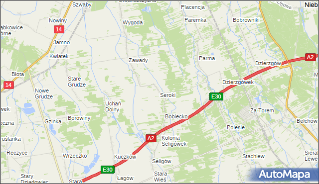 mapa Seroki gmina Łyszkowice, Seroki gmina Łyszkowice na mapie Targeo