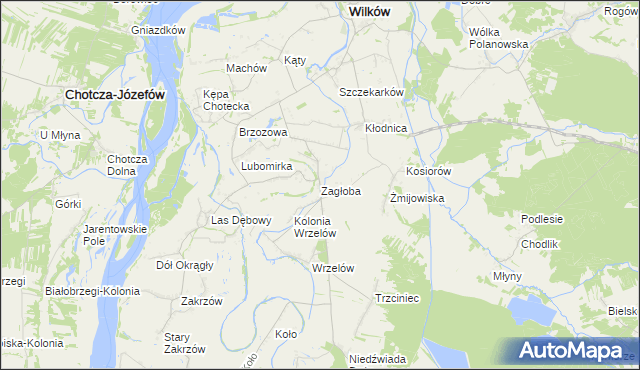 mapa Zagłoba gmina Wilków, Zagłoba gmina Wilków na mapie Targeo