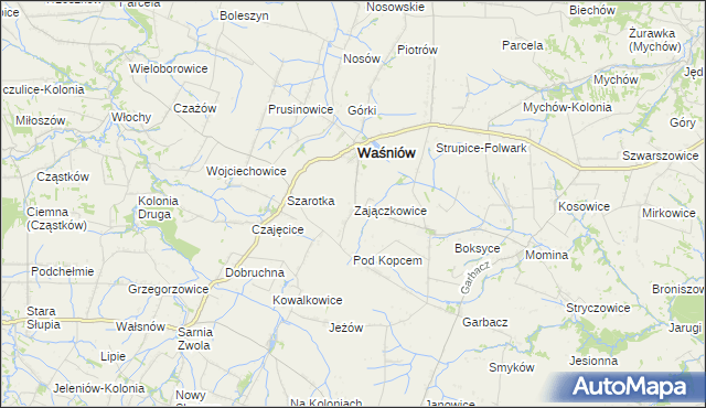 mapa Zajączkowice gmina Waśniów, Zajączkowice gmina Waśniów na mapie Targeo