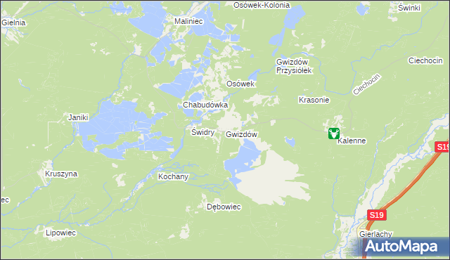 mapa Gwizdów gmina Modliborzyce, Gwizdów gmina Modliborzyce na mapie Targeo