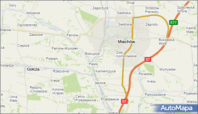 mapa Komorów gmina Miechów, Komorów gmina Miechów na mapie Targeo