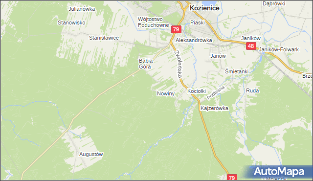 mapa Nowiny gmina Kozienice, Nowiny gmina Kozienice na mapie Targeo