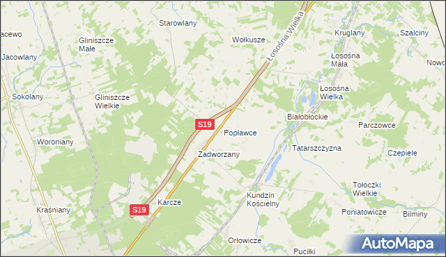 mapa Popławce, Popławce na mapie Targeo