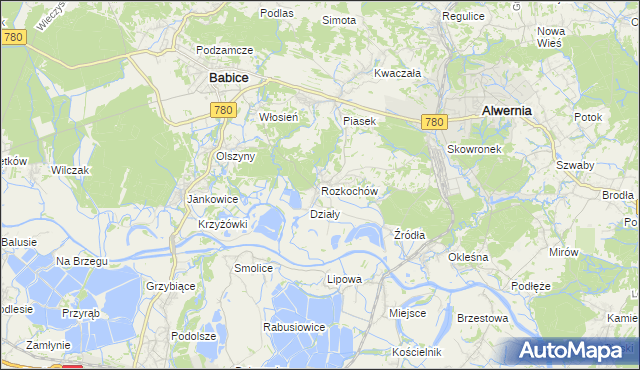 mapa Rozkochów gmina Babice, Rozkochów gmina Babice na mapie Targeo