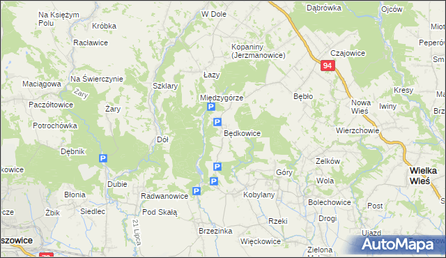 mapa Będkowice gmina Wielka Wieś, Będkowice gmina Wielka Wieś na mapie Targeo