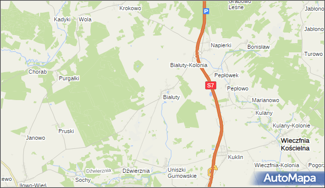 mapa Białuty gmina Iłowo-Osada, Białuty gmina Iłowo-Osada na mapie Targeo