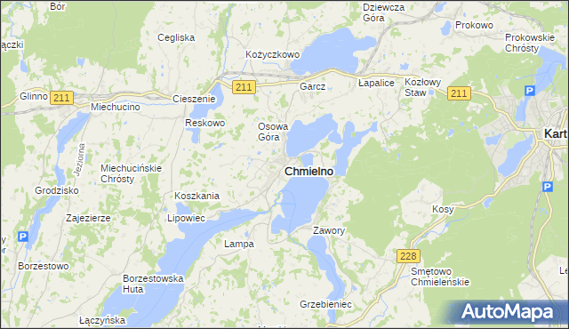 mapa Chmielno powiat kartuski, Chmielno powiat kartuski na mapie Targeo