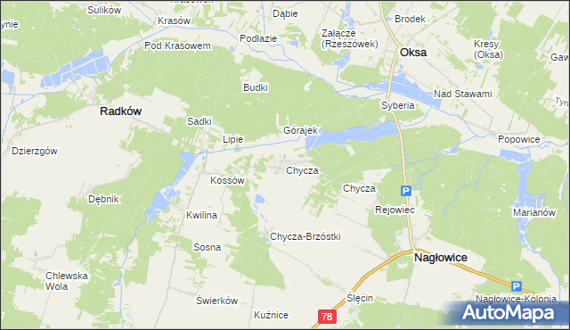 mapa Chycza, Chycza na mapie Targeo