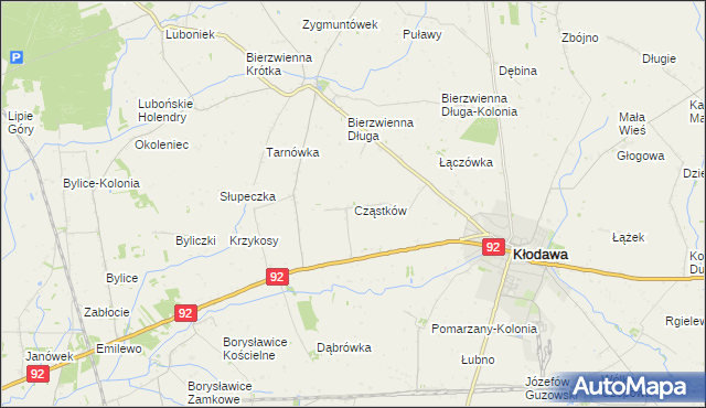 mapa Cząstków gmina Kłodawa, Cząstków gmina Kłodawa na mapie Targeo