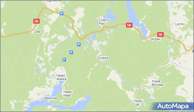 mapa Grobka gmina Jedwabno, Grobka gmina Jedwabno na mapie Targeo
