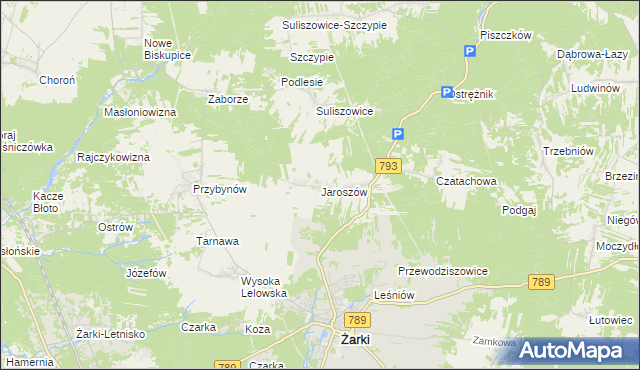 mapa Jaroszów gmina Żarki, Jaroszów gmina Żarki na mapie Targeo