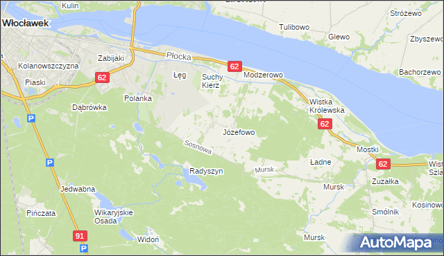 mapa Józefowo gmina Włocławek, Józefowo gmina Włocławek na mapie Targeo