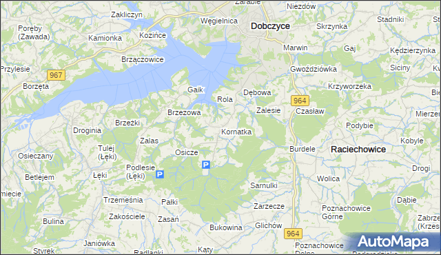 mapa Kornatka gmina Dobczyce, Kornatka gmina Dobczyce na mapie Targeo