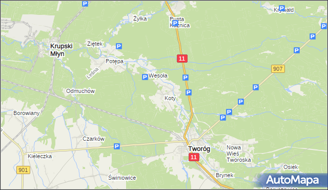 mapa Koty gmina Tworóg, Koty gmina Tworóg na mapie Targeo