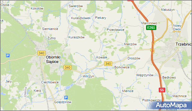 mapa Kowale gmina Oborniki Śląskie, Kowale gmina Oborniki Śląskie na mapie Targeo