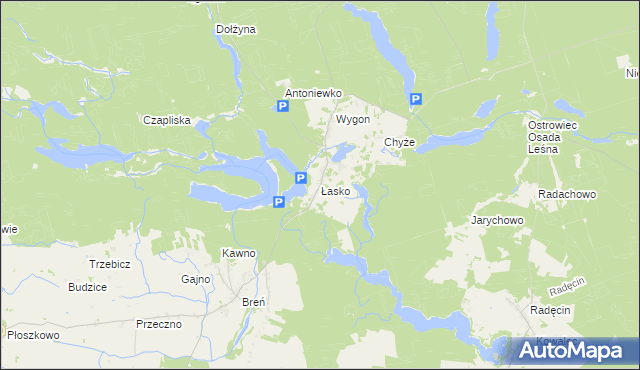 mapa Łasko gmina Bierzwnik, Łasko gmina Bierzwnik na mapie Targeo